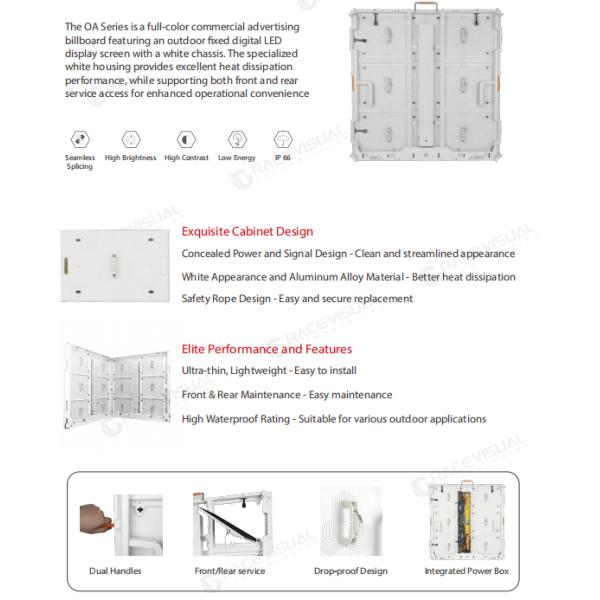 OA Series P5.7 outdoor fixed wall mounted billboard led panel - 6000nits and 10000nits for option,3840hz,960x960mm cabinet