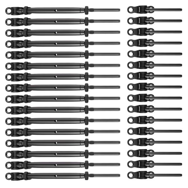 Heavy-Duty Black Cable Railing Kit with Adjustable Threads and Angle Base for