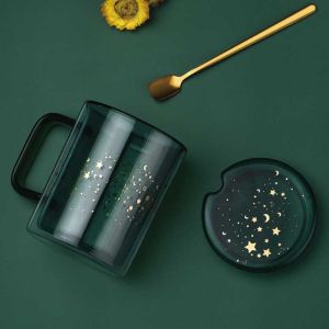 Star Green Borosilicate Personalized Glass Cup Double Layer
