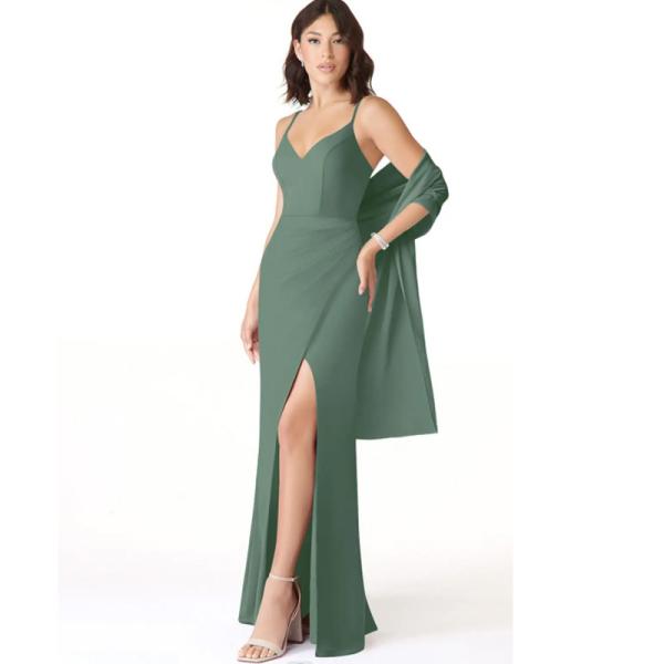 Luxury Nude Green Chiffon Shawl Spaghetti Straps Sleeveless V-line Factory Plus Size Sheath