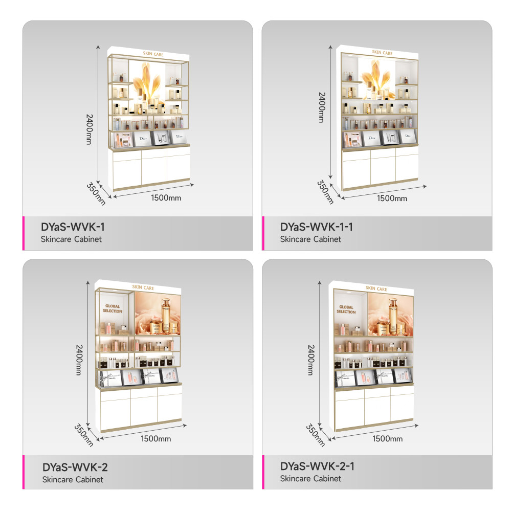 Makeup Store Cabinet White Wooden Skincare Cabinet With Light Box For Visual Merchandising Store Display And Cost-Effective Store Shelf