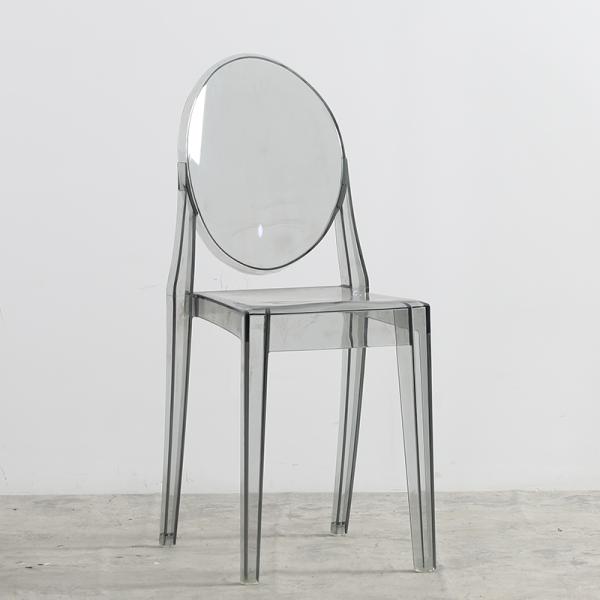 Close-up of clear plastic chair design details