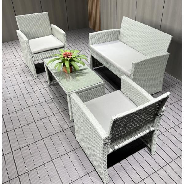 White Rattan Superior Garden Patio Set 4pc Wide Armrest Sofa Set Chair Table Set