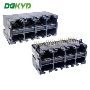 Quality RJ45 multi port all plastic connector 2X4 8P8C stacked socket DGKYD59212488IWA1DY1G for sale