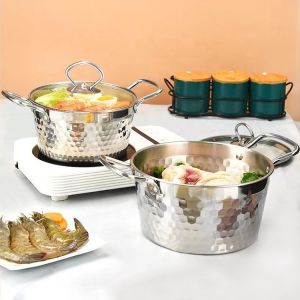 Silver Kitchen Sauce Pans Stainless Steel 304 With Glass Lid