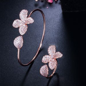 Fashion Flower Bracelet Shining CZ Crystal Bracelet CZ Bracelets Woman Bangle