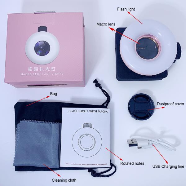 Direct Factory Rechargeable UV Lamp Macro Lens 3 Lighting Modes Shot Photography Lighting Gadgets with Beauty Fill Flash Light