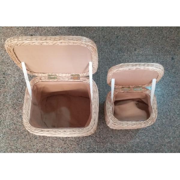 Natural Straw Household Storage Stool Grass Bamboo Woven Ottoman Box Eco