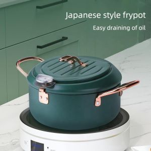 Kitchen Green Deep Frying Pots Temperature Control Stainless Steel Cooking Pot