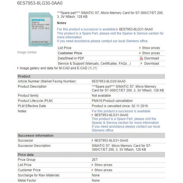 6ES7953-8LG30-0AA0 6ES7 953-8LG30-0AA0 Siemens Memory Card