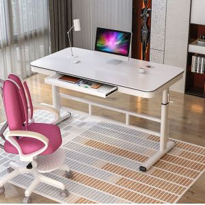 Multifunctional House Study Table White Wooden Manual Table with Adjustable
