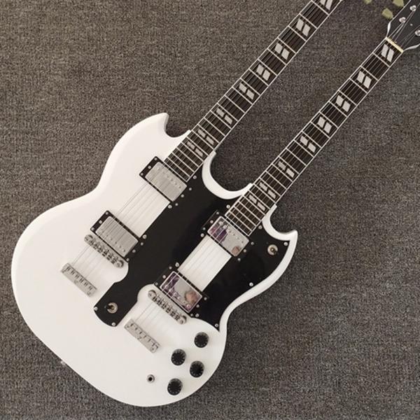 White EDS1275,Double Neck, Double Neck, 6 Strings+12 Strings, Black Guard plate, Black Guard plate