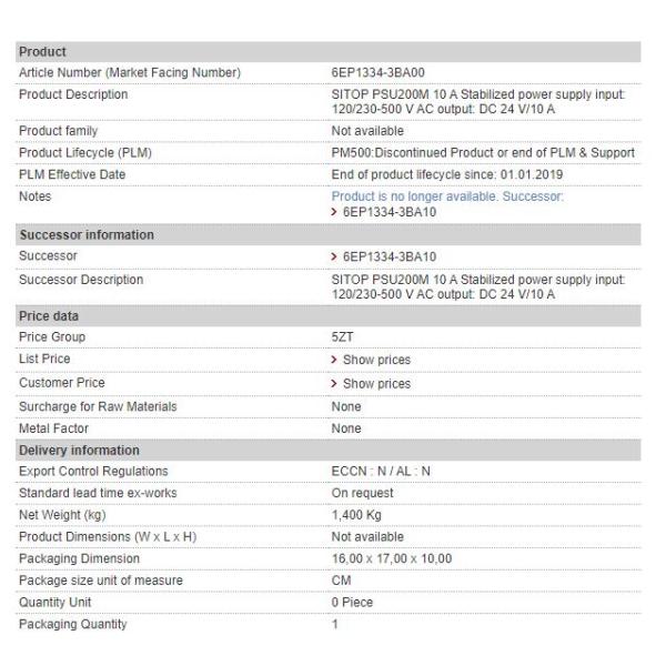 6EP1334-3BA00 Siemens ITOP Power Supply