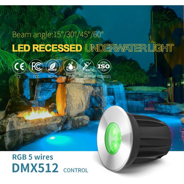 90LM IK10 Underwater Led Pond Lighting DC24V 3W Ss316l RGB DMX512