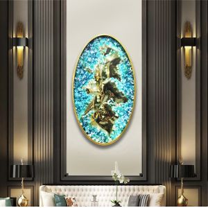 Round Abstract 3D Metal Art Painting Handmade Ink Paintings Wall Arts With Frame