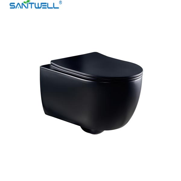 Buy Sanitwell SWJ1125MB Bathroom wc matt black toilet bowl rimless flush at wholesale prices