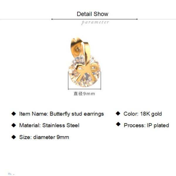 Stainless Steel Jewelry Bowknot earrings, Diamond Stud Earrings with gold color, Sweet Girls Fashion Jewelry