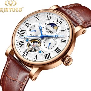 KINYUED wristwatches automatic men moon phase luminous tourbillon skeleton