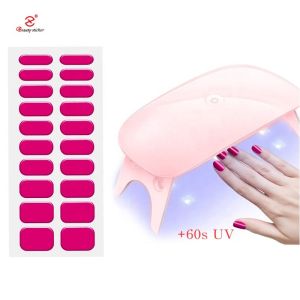 3D Solid Color Design Nail Strips Semi Cured Gel UV Nail Sticker For Girl Free