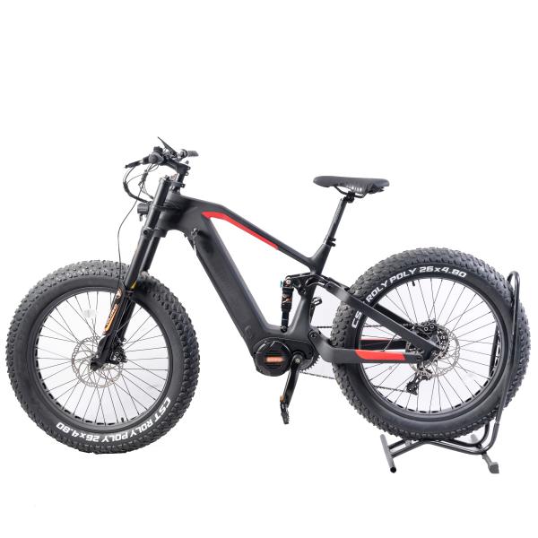26" Electric Mountain Bike with Powerful Mid Drive and Full Suspension Carbon Fiber Frame