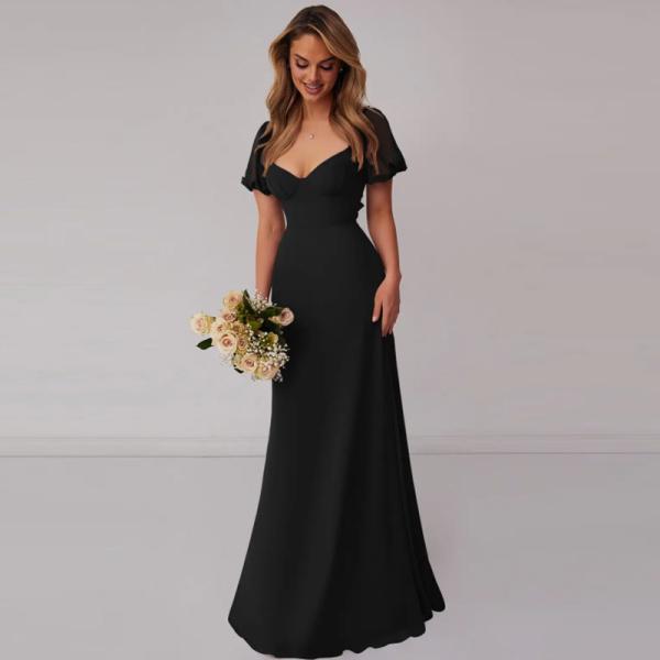 Gorgeous Manufacturer OEM Chiffon Bridesmaid Dress Cap Sleeves V-Neck Backless A-Line Plus Size Pleated