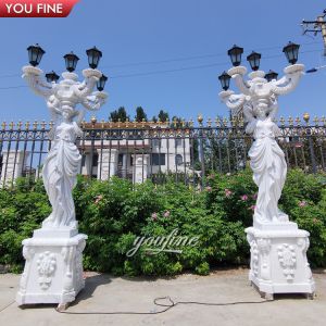 China Western Style Lady Sculpture Light Garden Marble Antique Statue Lamp on sale
