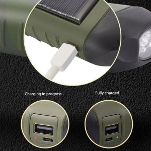 LED Solar Powered Flashlight USB Charging Hand Crank Dynamo Flashlight Survival