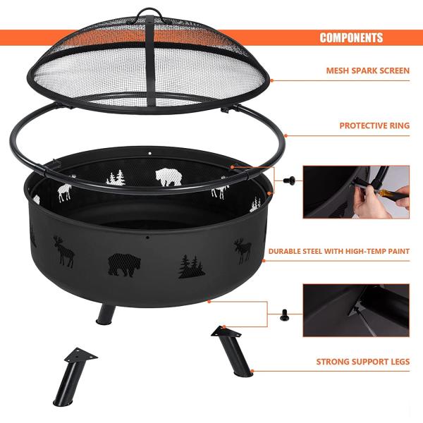 Outdoor Garden Wood Charcoal Heating Stove With Fireplace Poker Black