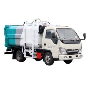 China Mini Cheaper  4x2  5CBM Compactor Garbage Truck Belt Side Hanging Barrel on sale