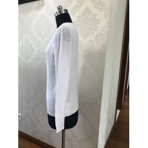 V Neck Woman's Casual Sweaters White Grey 84% Viscose 16% Polyamide