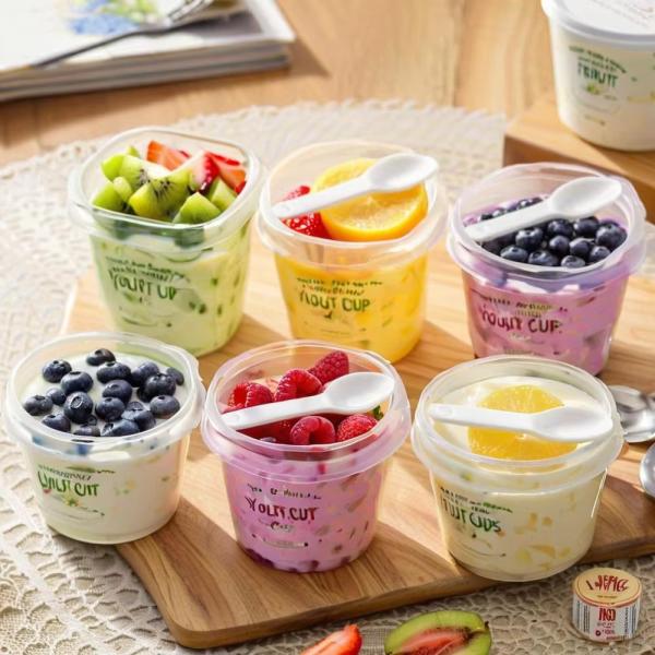 Buy Custom Ice Cream Fruit Yogurt Smoothie Plastic Cup Mini Disposable Dessert Bucket Cups PET U Shaped Clear Parfait Cups with Lids at wholesale prices