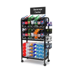 Movable Soft Drinks And Wine Display Stand Metal 4 - Caster For Retail Store