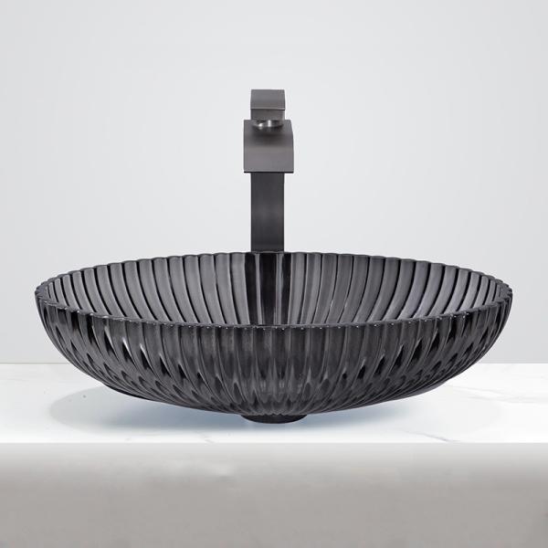 Buy Transparent Black Glass Vessel Basins With Pop Up Drain 1.77 Inch Size Bathroom Cabinet Sink at wholesale prices
