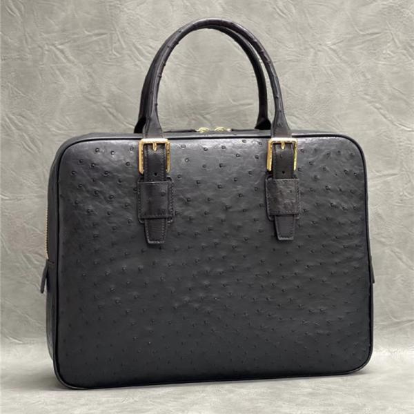 Authentic Real True Ostrich Skin Businessmen Briefcase Laptop Purse Bag Genuine Exotic Leather Male Working Handbag