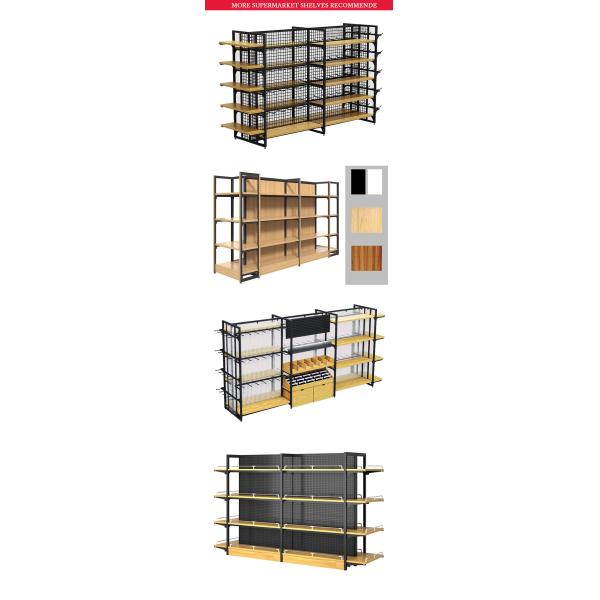 Customizable Single-Sided Supermarket Shelf with Metal and Wood