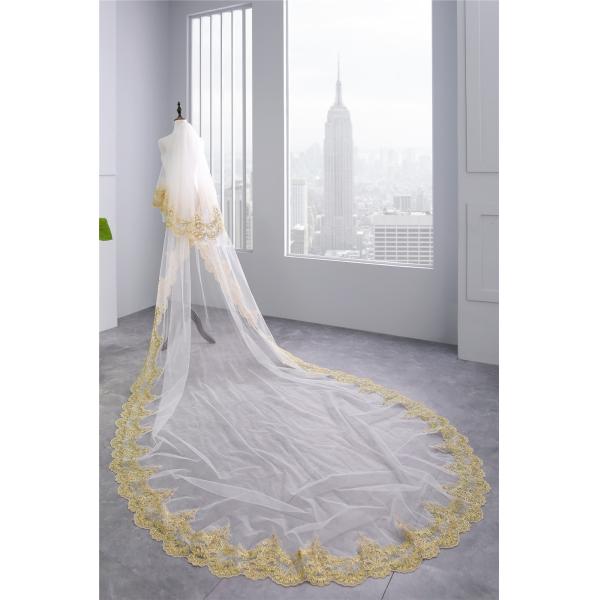 New Styles Customized Two Layers Appliqued Lace 3.5m*1.8m Tulle Bridal Wedding White Veil With Hair Comb