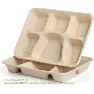 5 Compartment Snack Food Tray Sugarcane Bagasse Plate Disposable Plates Eco