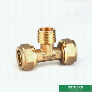 Reducer Threaded Tee Pex Fittings Brass Color ISO Standard Customized Designs