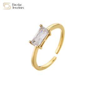 Square Crystal Zircon 18k Diamond Rings Gold Plated Adjustable Opening