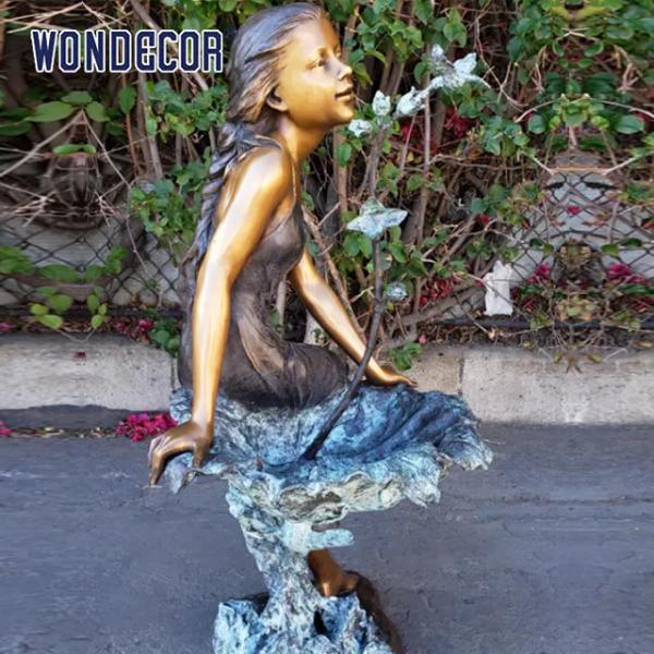 Customized Garden Decoration Life Size Bronze Statue Of A Girl Sitting On Waves