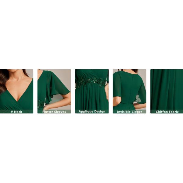 Empire Plus Size Applique Short Sleeve A-line V-neck Flutter Sleeves Invisible Zipper Dark Purple Chiffon Homecoming Dre