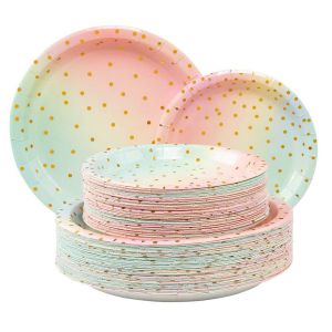 Gradient Layout Compostable Biodegradable Disposable Paper Tableware for Wedding