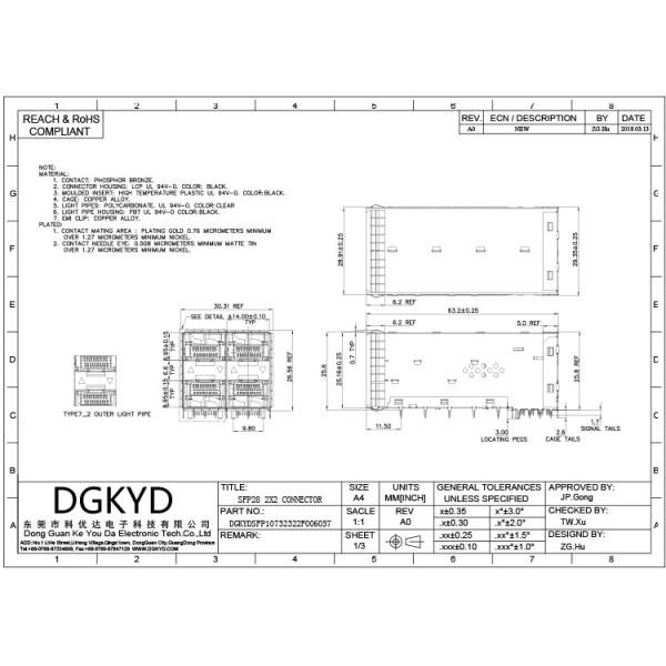 Fiber Optic SFP Connector RJ45 2X2 Cage DGKYDSFP10732322F006057