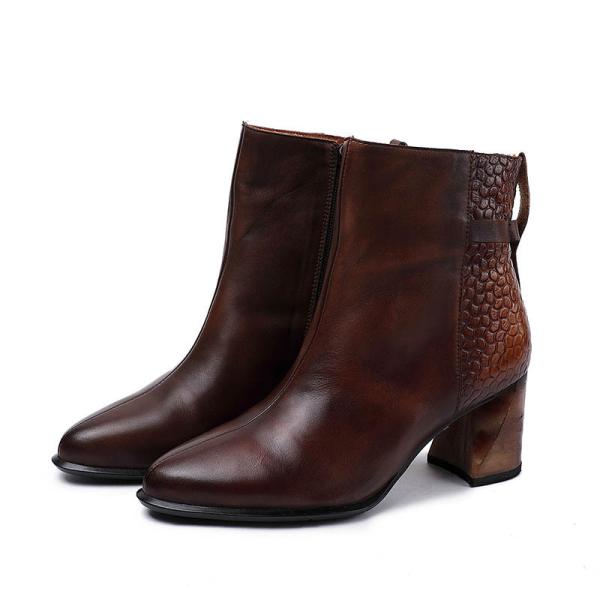 Buy S168 2019 autumn and winter new fashion pointed toe oil wax leather short boots retro art manual increase women's shoes at wholesale prices