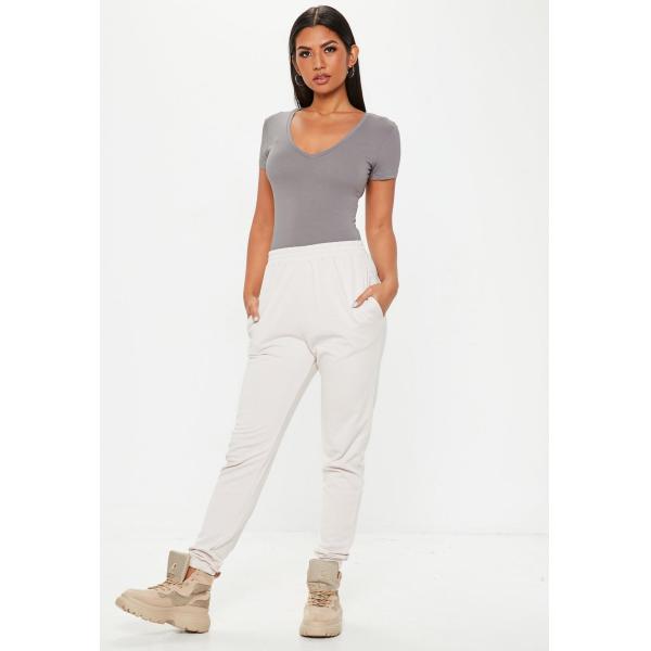 Grey V Neck Fitted T Shirt Clothing Women