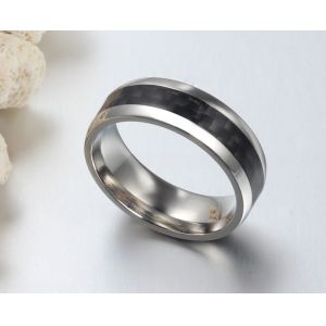 8mm Stainless Steel Carbon Fiber Inlay Wedding Band Polished For Men And Women