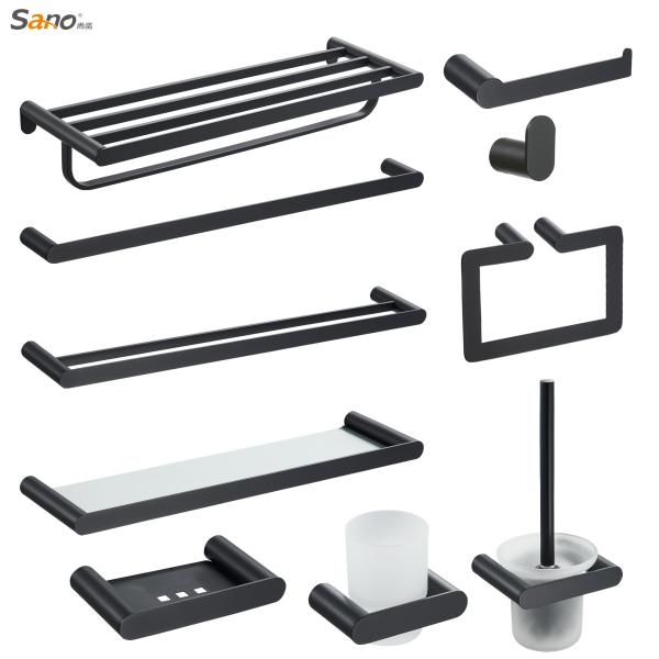 Buy Hotel Bathroom Hardware Sets Black Wall Mounted Polished Mirror at wholesale prices