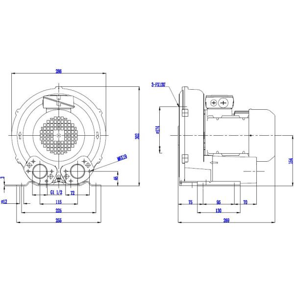1HP Aluminum Alloy Regenerative Vacuum Blower , 220 / 380V Silver Vacuum Air Blower