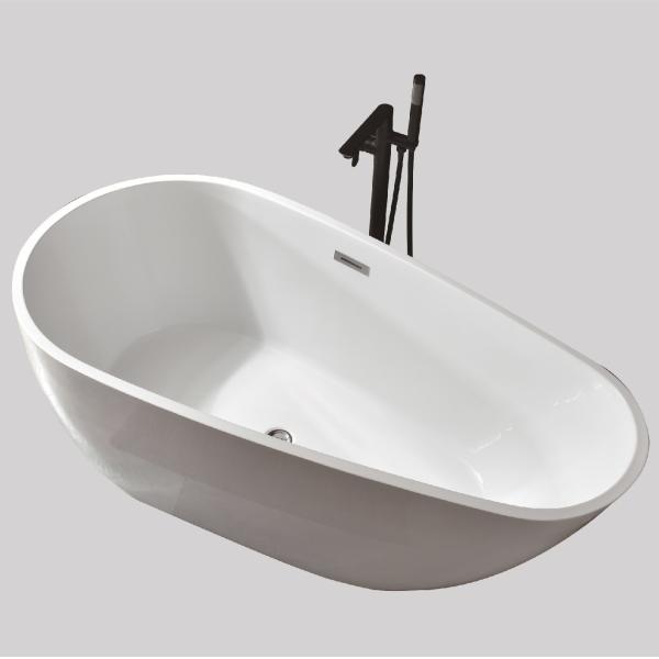 Deep Soaking Oval Acrylic Free Standing Bathtubs Solid Glossy Freestanding