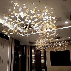 Non Standard Customized Glazed Maple Leaf Chandelier Hotel Banquet Art